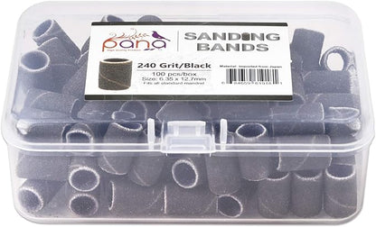 PANA 100 Pieces Nail Sanding Bands Professional Nail Manicure Great Fit for Nail Drill Bits for Acrylic Nails (240 Grit, Black)