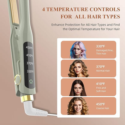 Small Flat Iron, 1/2 Inch Flat Iron for Short Hair Straightener and Curler 2 in 1, Ceramic Ionic Floating Plates for Less Frizz, 10s Quick Heat Up, Straightener for All Hair Types(Green)