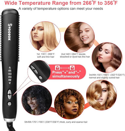 Ceramic Hair Straightener for Black Hair - Anti-Scald Design with 6 Temp Settings & Auto Shut Off, Salon-Quality Heat Protectant Styling Tool (Black)