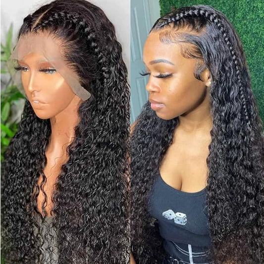 CHEETAHBEAUTY Deep Wave 13X6 HD Transparent Lace Front Wigs Human Hair Brazilian 10A Grade Deep Curly Human Hair Wigs for Black Women Pre Plucked with Baby Hair Natural Black 250% Density(18inch)