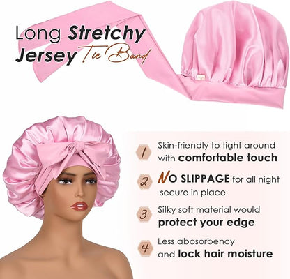 YANIBEST Silk Bonnet for Sleeping Women Satin Bonnet Double Layer Satin Lined Hair Bonnet with Tie Band Curly Hair