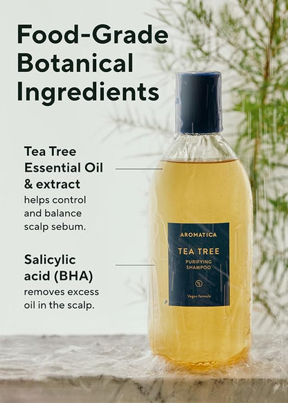 AROMATICA Tea Tree Purifying Shampoo 13.53fl.oz./400ml, Tea Tree Shampoo for Oily Hair and Scalp, Sulfate Free, Vegan