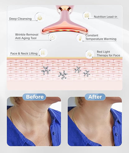 Light Based Face-Neck-Massager - 7 Color Portable Facial Massager for Skin Care, Glossy Pink