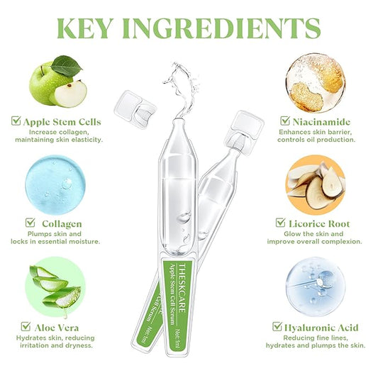 Anti Aging Apple Stem Cell Serum Ampoule for Face with Collagen,Hyaluronic Acid & Niacinamide,Rejuvenating Facial Serum for Fine Lines & Wrinkles,Plumping& Hydrating,30 Ampoules