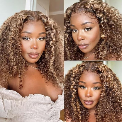 Beauty Forever Pre Everything Highlight Curly 13x4 Lace Front Wig Glueless Put on and Go Wig Human Hair, Pre Plucked Honey Blonde Pre Cut Lace Wig Pre Bleached Knots for Beginner 150% Density 22inch