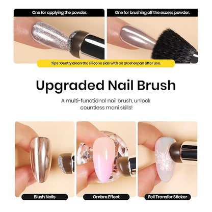 Beetles Gold Chrome Nail Powder, 2 Colors Holographic Chrome Powder Mirror Effect with Nail Brush for DIY Gel Polish Manicure Nail Decoration Glitter