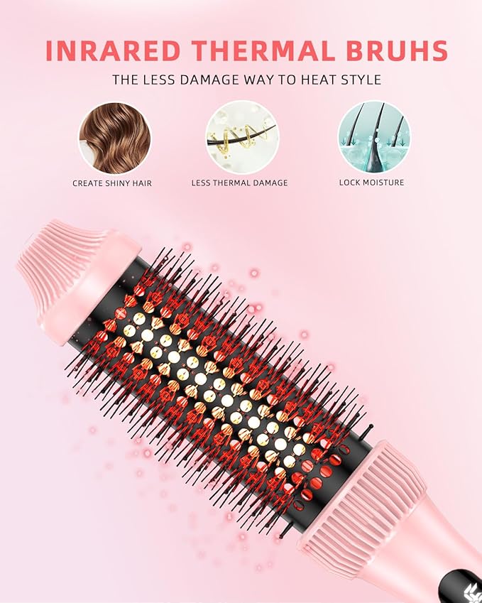 DORISILK Infrared Thermal Hair Brush for Sleek, Shiny Hair，1.5inch Thermal Round Brush for Blowout Look，Heated Round Brush for Curling and Straightening，Dual Voltage for Travel Using