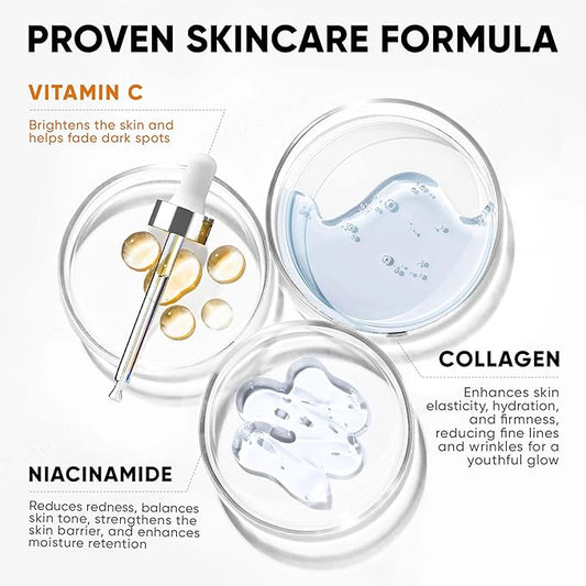 Vitamin C Serum for Face with Hyaluronic Acid, Niacinamide, Vitamin E, Collagen Peptides - Skin Brightening Solution for Wrinkles, Dark Spots, Fine Lines - Anti Aging Stem Cell Serum for Face - 1 oz