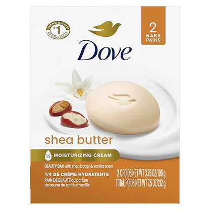 Dove Beauty Bar Gentle Skin Cleanser Shea Butter 2 Bars Moisturizing for Gentle Soft Skin Care More Moisturizing Than Bar Soap 3.75 oz