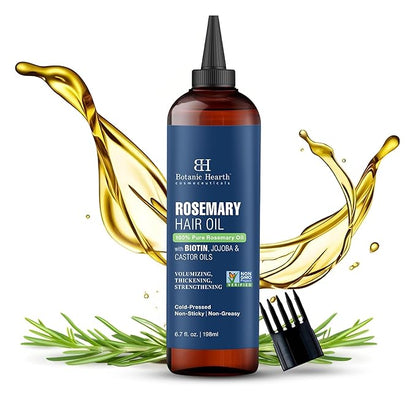 Botanic Hearth 100% Pure Rosemary Oil For Hair Growth (6.7 fl oz) Infused With Biotin, Jojoba & castor Oil | Nourishing & Volumizing | Non GMO Verified