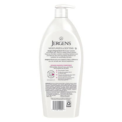 Jergens Original Scent Dry Skin Body Lotion, Hand and Body Moisturizer, Cherry Almond Essence, Dermatologist Tested, 32 Oz