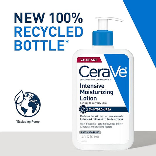 CeraVe Intensive Moisturizing Lotion, Hydro-Urea + Shea Butter, Body Lotion For Dry Skin, Relieves Signs Of Extra Dry Skin, Non Greasy Hydrating Cream For Rough, Tight, Red & Itchy Skin, 16oz