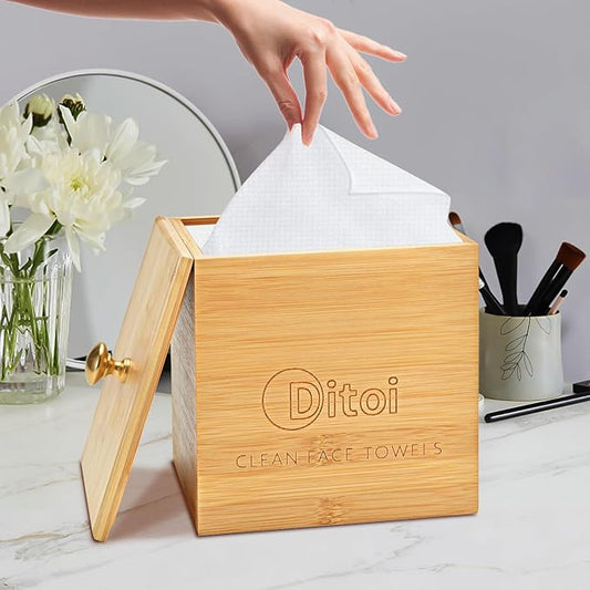 Face Towels, 10"×12" Disposable Face Towel, Face Towelettes XL, Ultra Soft Makeup Remover Dry Wipes, Thick Face Towel for Cleansing,Storage Box with Cover,50 Count (Style02)