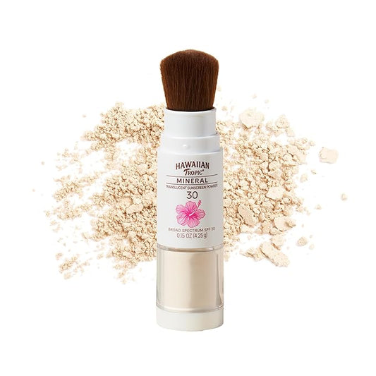 Hawaiian Tropic Mineral Powder Sunscreen Brush SPF 30 | Beach Essentials, Zinc Oxide Mineral Sunscreen Powder SPF, Face Sunblock Travel Size, Brush On Sun Screen Protector for Face and Body, 0.15oz