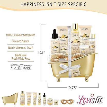 Mothers Day Gifts, Spa Basket for Women, Vanilla Bath & Body Set, Christmas & Birthday Gift, Includes Shower Gel, Body Lotion, Hand Cream, Body Scrub, Message Oil, Candle, Eye Mask, Confetti