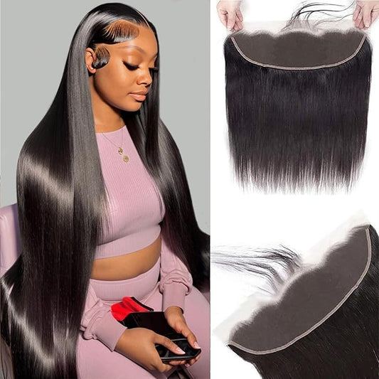 13x4 HD Lace Frontal Closure 18 Inch Straight Lace Frontal Human Hair 100% Unprocessed Brazilian Virgin Hair Ear to Ear Swiss HD Transparent Lace Closure Only Pre Plucked 1B Black