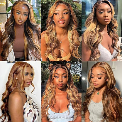 Honey Blonde Lace Front Wig Human Hair 5x5 HD Lace Closure Wigs Human Hair Pre Plucked with Baby Hair 180% Highlight Glueless Lace Front Wigs Human Hair Body Wave Closure Wig(20 Inch)