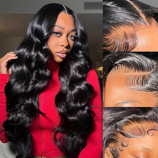 13x6 Body Wave Lace Front Wigs Human Hair 180% Density HD Lace Frontal Glueless Human Hair Wig for Women Pre Plucked with Baby Hair 28 inch