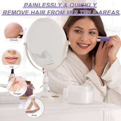 Facial Hair Remover for Women, Painless Rechargeable Hair Removal Device, Comes with 2 Replacement Heads, Portable Electric Shaver/Razors for Face, Chin, Upper Lip, arms (Cinnamon)