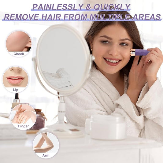 Facial Hair Remover for Women, Painless Rechargeable Hair Removal Device, Comes with 2 Replacement Heads, Portable Electric Shaver/Razors for Face, Chin, Upper Lip, arms (Green)