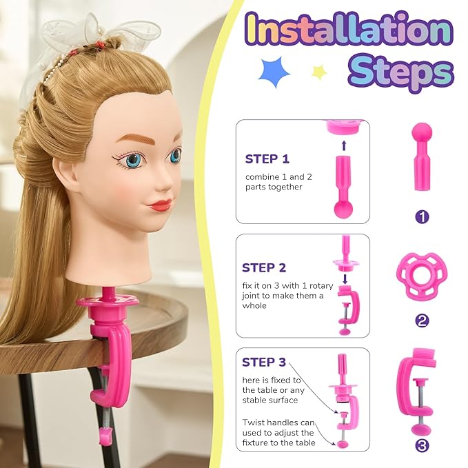 Neverland Beauty Mannequin Head with Hair with Tripod Stand, 20 Inch Cosmetology Manikin Practice Braiding Doll Head for Hair Styling, Training Head for Braiding Hairdressing for Kids