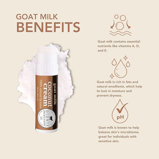 Dionis Goat Milk Skincare Coconut Cream Holiday Lip Balm Gift Set - Beeswax, Shea Butter & Coconut Oil Lip Care Products Made in The USA - Cruelty Free Lip Moisturizer for Chapped Lips, 0.28oz 3 Pack