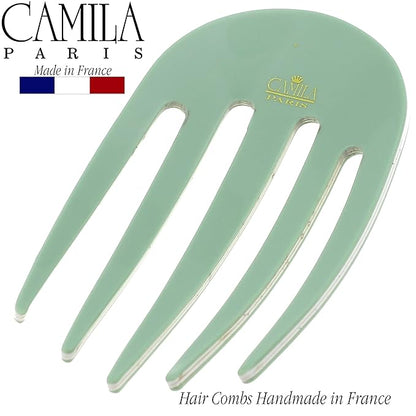 Camila Paris CP3411 French Hair Side Comb Small Rounded, Green, Handmade French Twist Hair Combs, Strong Hold Hair Clips for Women Bun Chignon, No Slip Styling Girls Hair Accessories Made in France