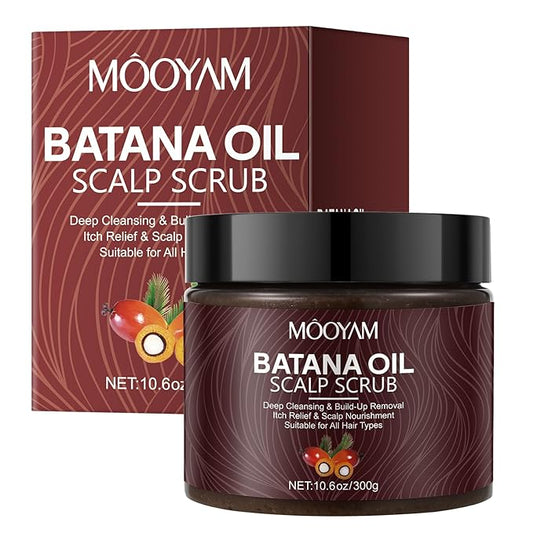 Scalp Scrub with Batana Oil, 2-in-1 Shampoo Scalp Exfoliator for Hair Treatment, Includes Silicone Scalp Massager, Removes Buildup & Dandruff, 10.6oz
