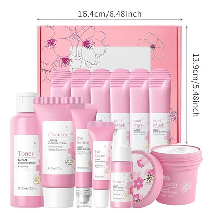 Sakura Skin Care Sets, Skin Care for Teens 10-12, Beauty Skincare Gifts Sets, Skin Care Routine Kit for Women, Hydrate, Oil Control, Glow Up, Travel Size -7 PCS