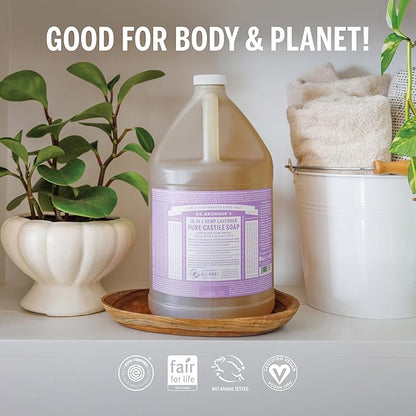Dr. Bronner's - Pure-Castile Liquid Soap (Lavender, 1 Gallon) - Made with Organic Oils, 18-in-1 Uses: Face, Body, Hair, Laundry, Pets and Dishes, Concentrated, Vegan, Non-GMO