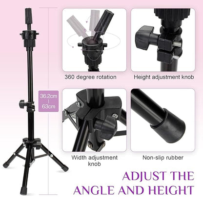 Neverland Beauty Mannequin Head with Hair and Wig Stand Tripod Set, 26 Inch Ombre Golden Mannequin Head with Stand Hair Braiding Cosmetology Manikin Head with Tripod For Braiding Styling