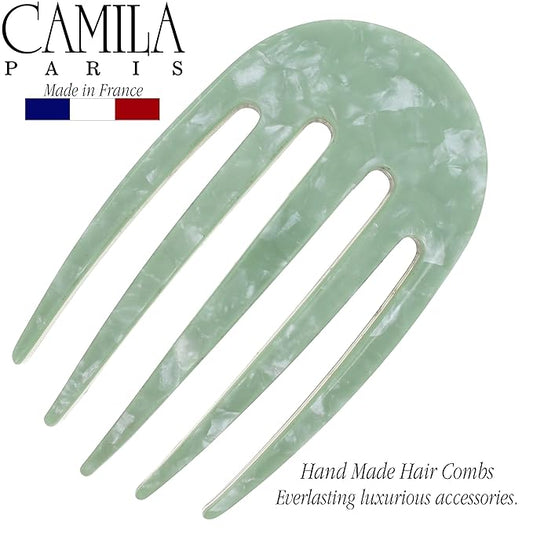 Camila Paris CP3411 French Hair Side Comb Small Rounded, Green, Handmade French Twist Hair Combs, Strong Hold Hair Clips for Women Bun Chignon, No Slip Styling Girls Hair Accessories Made in France
