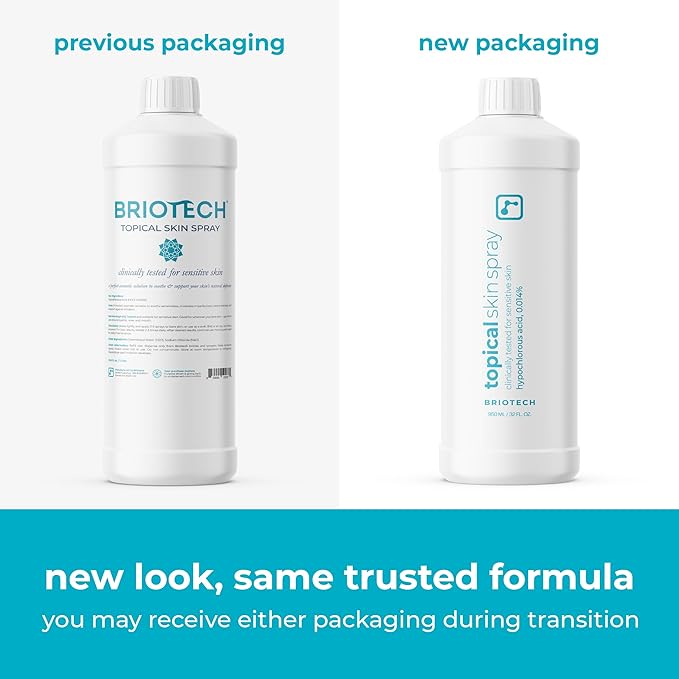 BRIOTECH Topical Skin Spray, Hypochlorous Acid for Body & Face, Eyelid Cleanser, HOCl Facial Mist, Support Against Irritation, Calm Redness, Soothe Foot & Scalp, 1 Liter Refill, 1 ct