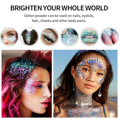 Glitter Eyeshadow Palette, Shimmer Purple Pink Blue Colorful Eyeshadow Palette, Lip Face Eye Glitter Makeup, Lasting Waterproof High Pigmented Eye Shadow Palette for Girl Women
