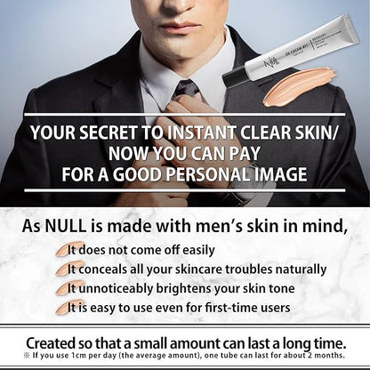 NULL [Matte Finish] mens BB Cream, Mens concealer, (Light Ochre) 7oz
