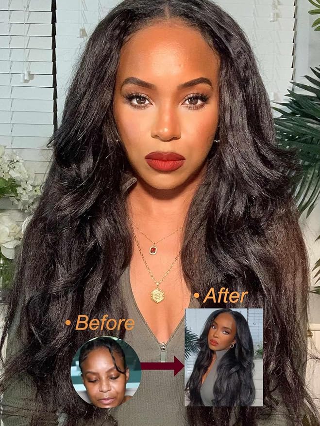 Beauty Forever V Part Wig Human Hair Kinky Straight EasiContour Vpart Wigs Upgrade U Part Wigs Glueless Full Head Clip In V Shape Wigs No Leave Out Drawstring Wig 150% Density 18inch