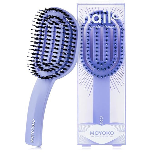 MOYOKO Detangler Brush for Curly & Thick Hair - Ergonomic Curved Hair Brush for Women & Girls, Prevents Breakage, Wet & Dry Use (Lilac)