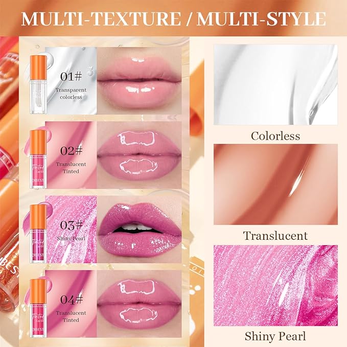 4Pcs Hydrating Lip Glow Oil,Moisturizing Lip Oil Big Hydrating