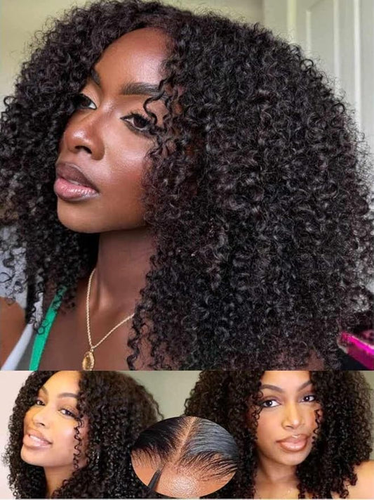 Beauty Forever 7X5 Bye Bye Knots Wear and Go Kinky Curly Wigs Precut Lace Front Wig Human Hair Glueless Wig,Put on and Go Beginner Wigs 150% Density Natural Color 18 Inch