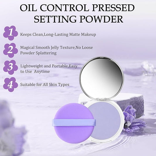 Chillab Lavender Matte Powder,Lavender Jelly Pressed Powder Matte Makeup(2PCS) (2PCS)