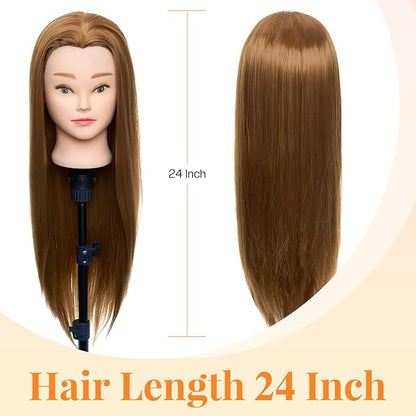 Neverland Beauty Mannequin Head, 24 Inch Cosmetology Doll for Hair Styling, Training Practice Braiding With Table Clamp and DIY Styling Set #27