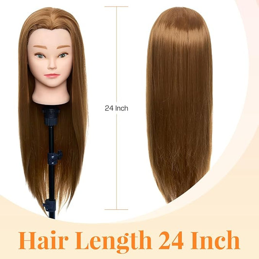 Neverland Beauty Mannequin Head, 24 Inch Cosmetology Doll for Hair Styling, Training Practice Braiding With Table Clamp and DIY Styling Set #27