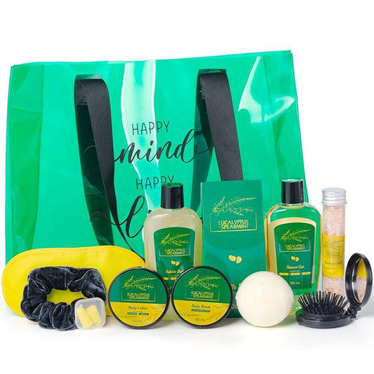 Spa Gift Baskets for Women Birthday Gifts for Mom, Thank you gifts for women Unique Spa Kit Set for Teen Girls Tote Bag Spa Self Care Gift, Eucalyptus & Mint Gift Bag, Spa Gifts Luxury Bath & Shower
