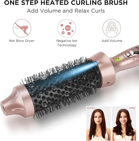 Aima Beauty Hot Brush, 1.3"/35mm Heated Curling Brush Makes Hair Smoother, Softer, Thermal Brush Get Natural Curls, Easy to Use, 30S Fast Heating, Dual Voltage & 60 Mins Auto-Off, Gold