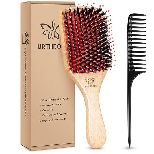 Hair Brush,Boar Bristle Hair Brushes and Hair Comb Set for Women Men Kids, Best Natural Wooden Paddle Hairbrush for Wet or Dry Hair