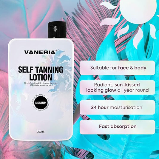 VANERIA Gradual Self Tanner Lotion,Sunless Tanning Lotion,Hydrating,Natural,Long Lasting,Light/Medium/Dark Bronze,Vegan and Cruelty Free.200ml (Dark)