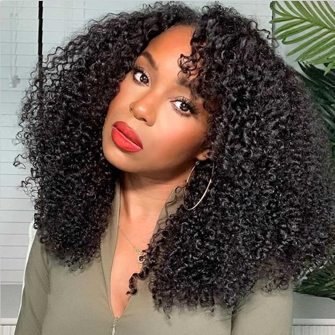 Beauty Forever Kinky Curly U Part Human Hair Wig 4x1 inch Small Leave Out,Curly Upgrade U Part Wig Human Hair Wigs for Women Glueless Clip In Wig 150% Density Natural Color 16 Inch