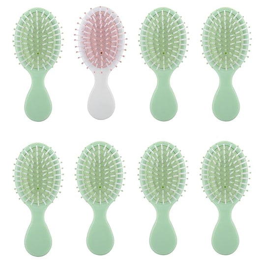 Hair Brush 8 Pieces Mini Dry and wet Travel Detangling Brush, White&Sage Green, Bridesmaid Proposal Gifts, Bachelorette Party Accessories, Wedding Party Favors