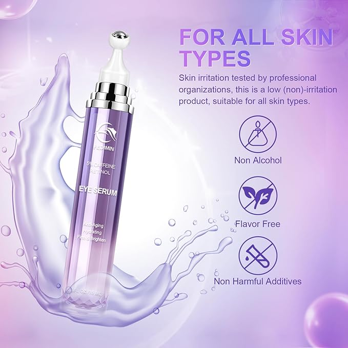Caffeine Eye Cream for Dark Circles Under Treatment Eye Serum for Wrinkles Fine Lines, Retinol Under Cream for Puffiness and Bags with 360° Massage Roller-Ball