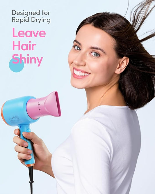 Wavytalk Hair Dryer with Diffuser, Blown Away Ionic Hair Dryer for Curly Hair with Comb, 1875W Fast Drying Blow Dryer with Ceramic Technology, 3 Attachments for All Hair Types, Light and Quiet, Poppa